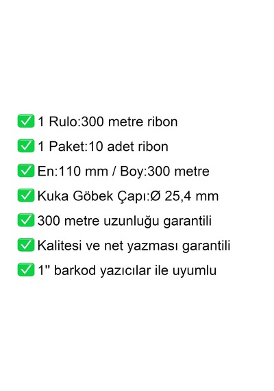 110x300 Metre Wax Siyah Ribon 10 Adet / En:110 Mm Boy:300 Metre 10