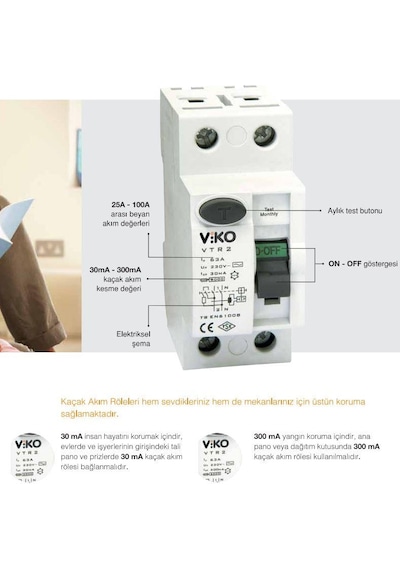 Viko Monofaze 40A 300Ma Kaçak Akım Rölesi