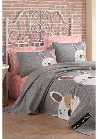 Eponj Home Pike Seti Baskılı Çift Kişilik Tavşancık A.kahve-gri-pembe A.kahve-gri-pembe