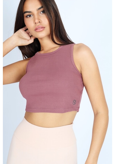 Soft&Basic Kadın Rose Basic Halter Yaka Esnek Biyeli Kaşkorse Kumaş Crop Top Body Atlet Rose
