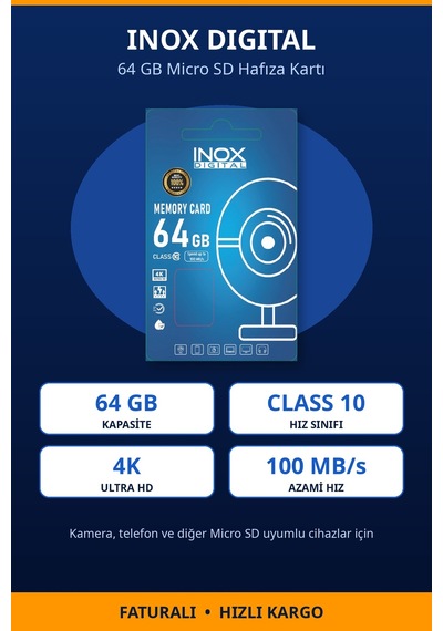 Inox Digital 64 GB Class 10 4K Micro SD Hafıza Kartı