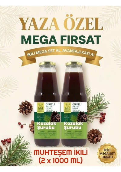 2 X 1000 Ml Bergama Kozak Vakfı Kozalak Şurubu Giritli Metin Efendi