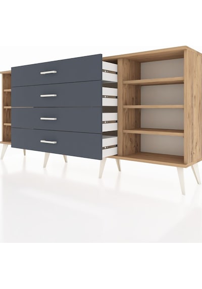 Arges Konsol 6 Raflı 4 Çekmeceli 176x30x83 Çam-çam/antrasit Çam/antrasit Arges Konsol 6 Raflı 4 Çekmeceli 176x30x83 Çam-çam/antrasit Çam/antrasit