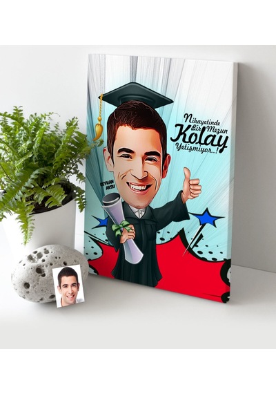 Kişiye Özel Bay Mezun Karikatür Kanvas Tablo (30 X 50 Cm.) 1