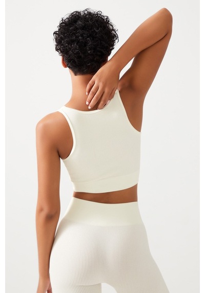 Los Ojos Kadın Ekru Askılı Fitilli Crop Top Büstiyer Scoop Ekru