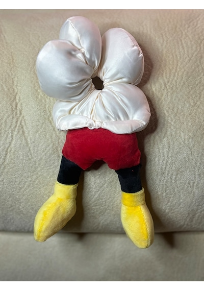 Mickeyy Mouse Figürlü Saten Puantiyeli Scrunchie Simit Toka - Çılgın Topuz Tokası Beyaz