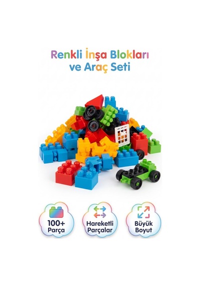 94 Parça Rengarenk Büyük Boy Eğitici Yapı Blokları Seti - Çocuklar İçin Güvenli Oyuncak