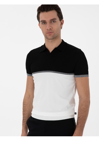 Siyah Slim Fit Apaş Yaka Triko T-shirt