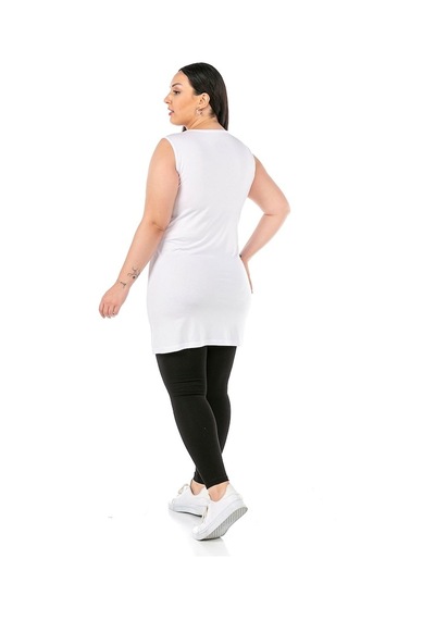 Disentis Büyük Beden Yuvarlak Yaka Kalın Askılı Viskon Uzun Beyaz Body