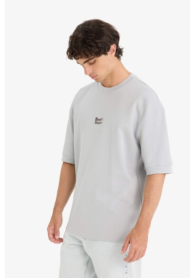 Defacto Loose Fit Bisiklet Yaka Baskılı Kısa Kollu Tişört E9550ax25augr253 Gri