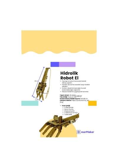 Türk Malı Hidrolik Robot El Ahşap Oyuncak Stem-a Eğitim Seti Çocuklar İçin Boyanabilir Maket