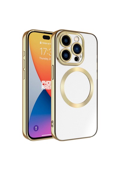 Apple Uyumlu iPhone 15 Pro Kılıf M-safe Wireless Şarj Özellikli Zore Setro Silikon Gold