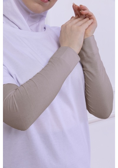Loggia Likralı Penye Kolluk Vizon - Pratik Kadın Tesettür Düz Namaz Kolluğu 1 Çift 40cm Viskon Hijab Vizon