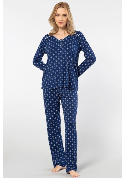 Türen Çiçek Desenli Uzun Kollu Patlı Pijama Takımı 3382/lacivert 001 Türen Çiçek Desenli Uzun Kollu Patlı Pijama Takımı 3382/lacivert 001