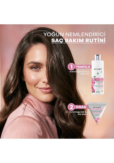 Dermokil %100 Doğal Gül Suyu Yoğun Nemlendirici Şampuan & Maske Saç Bakım Seti Tüm Saç Tipleri