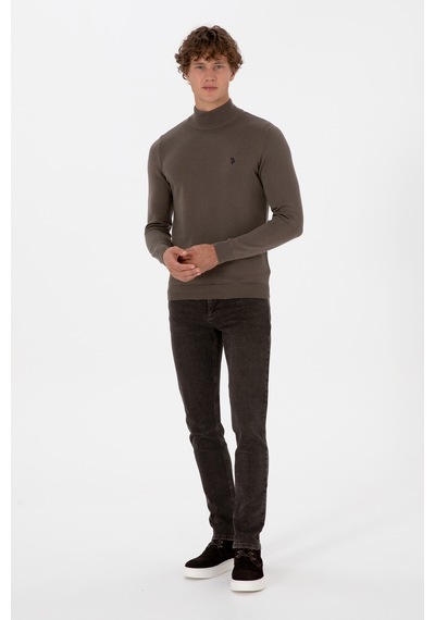 U.S. Polo Assn. Erkek Slim Fit Boğazlı Vizon Basic Kazak 50313712-VR052
