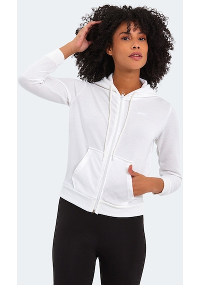Slazenger PEMA I Kadın Fermuarlı Kapüşonlu Cepli Bej Sweatshirt