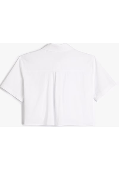 Koton Crop Kısa Kollu Gömlek Düğmeli Cep Detaylı Kırık Beyaz 3sak60499pw 3SAK60499PW001 Ekru