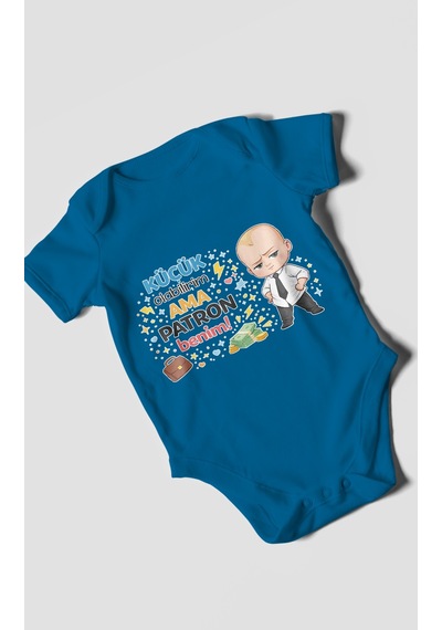Morivokids Küçük Olabilirim Ama Patron Benim Kısa Kollu Bebek Body Koyu Mavi