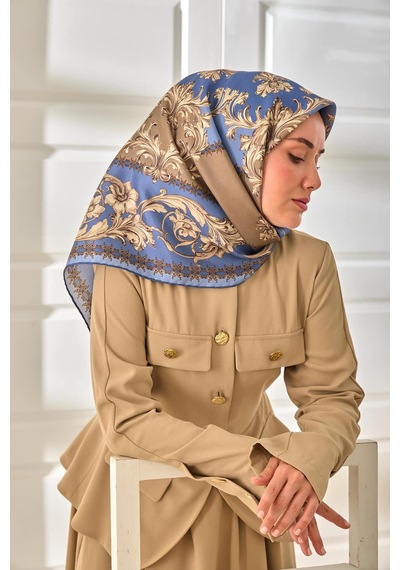 Silk Home Twill İpek Eşarp 11482-07 İndigo, Vizon, Bej, Bebe Mavi