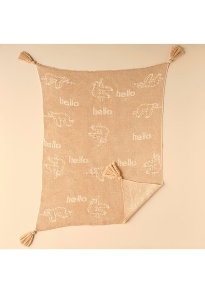 Sloth Hayvan Baskılı%100 Akrilik Battaniye, Bej, 100x120 Cm Çok Renkli