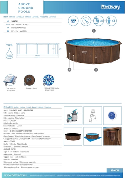 Bestway 561cu Hydrium Çelik Duvarlı Prefabrik Yer Üstü Havuz Seti 4,88 M X 1,32 M