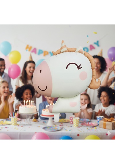 51x54 Cm Retro Unicorn Karamel Pembe Folyo Balon - Doğum Günü Parti Dekorasyon Balonu Çok Renkli