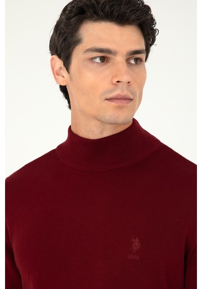 U.S. Polo Assn. Erkek Slim Fit Yarım Boğazlı Bordo Basic Kazak 50288887-VR014
