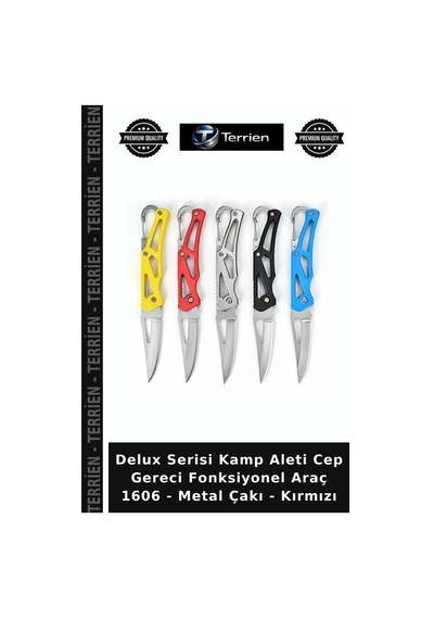 Delux Serisi Kamp Aleti Cep Gereci Fonksiyonel Araç 1606 - Metal Çakı - Kırmızı