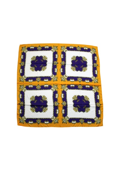 Tikitonki Kare Kesim Etnik Çiçek Desenli Saten Turuncu Eşarp - 90x90 Sarı Sarı