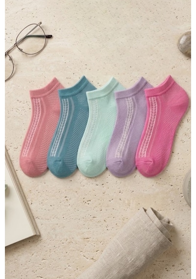 Socketta 5'li Karışık Renkli Kadın Bambu Kendinden Desenli Dikişsiz Esnek Yazlık Patik Çorap - Premium Yeşil-lila-mint-pembe-gül Kurusu Socketta 5'li Karışık Renkli Kadın Bambu Kendinden Desenli Dikişsiz Esnek Yazlık Patik Çorap - Premium Yeşil-lila-mint-pembe-gül Kurusu