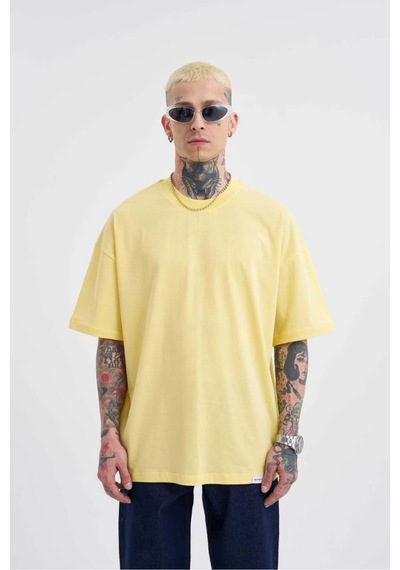 Sarı Basic Pamuklu Oversize Tshirt Sarı