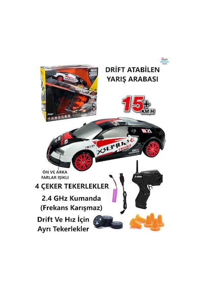 15 Km/h Hız Yarış Arabası Şarjlı 2.4 Ghz Uzaktan Kumandalı Drift Araba Siyah-beyaz
