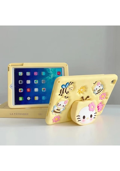 Apple Uyumlu iPad  8. Ve 9. Nesil 10.2 Inç 2020 / 2021 Kedi Kılıf Standlı Eğlenceli Koruma Yellow