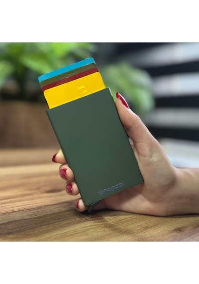 Wrapsol Mekanizmalı Kartlık Rfid Korumalı Alüminyum Otomatik Mekanizmalı Kredi Kartlık Renkli Mat Kırmızı Mat Haki Mat Haki
