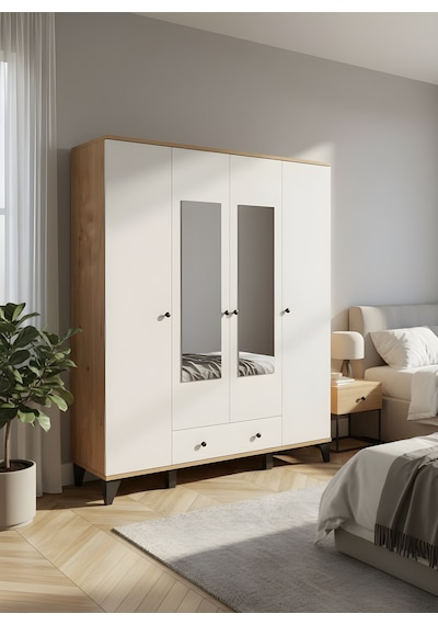 Vento Modern 4 Kapaklı Aynalı Fonksiyonel Yatak Odası & Genç Odası Elbise Dolabı - Safir Meşe Safir Meşe Vento Modern 4 Kapaklı Aynalı Fonksiyonel Yatak Odası & Genç Odası Elbise Dolabı - Safir Meşe Safir Meşe