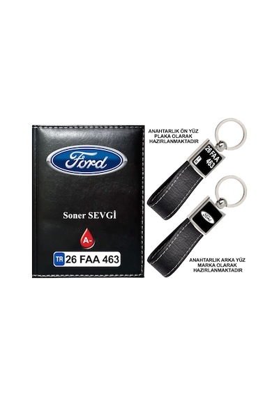 Plakanıza Özel Ford Logolu Siyah Ruhsat Kabı Ve Anahtarlık