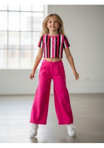 Zekids Kız Çocuk Bol Paça Rahat Kesim Pantolon-16900 Pembe
