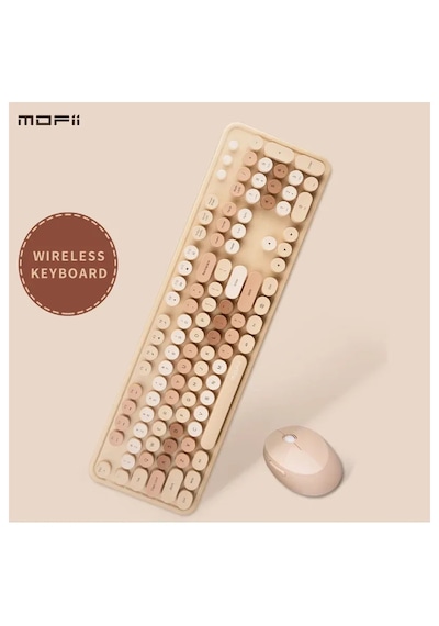 Mofıı Sweet Kablosuz Klavye Mouse Seti 2.4g Retro Yuvarlak Tuşlu 104 Tuş Sessiz Renkli Set Optik
