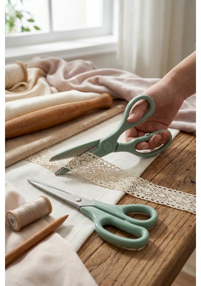 Makri Home Tırtıklı Ağız 2'li Çok Amaçlı Makas Seti Büyük Boy Yeşil, 22 Cm
