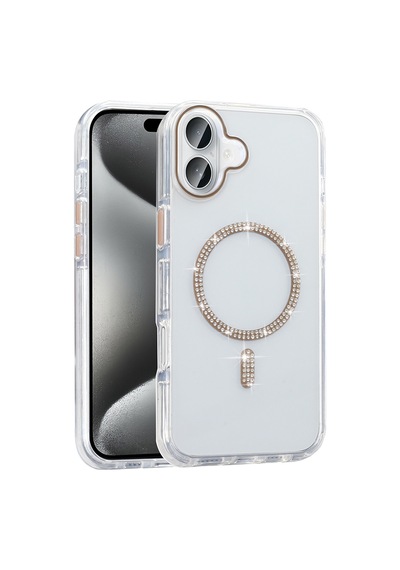 Zore Apple iPhone Uyumlu 16 Plus Kılıf Taşlı Tasarım M-safe Şarj Özellikli Zore Koment Silikon Kapak - Gümüş