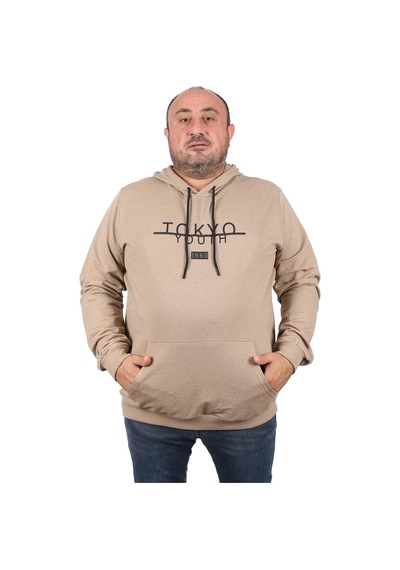 Moc Grande Mocgrande Büyük Beden Erkek Sweat Kapüsonlu Tokyo 22702 Bej