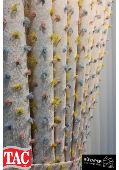 Pastel Püsküllü Fon Perde Modern Ve Neşeli Tasarım Krem