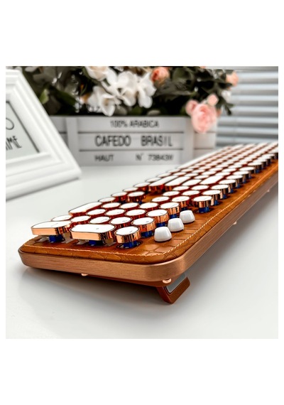 Geezer G9 Retro Mekanik Klavye 3 Modlu Bluetooth + 2.4g + Kablolu Işıklı 104 Tuş Altın
