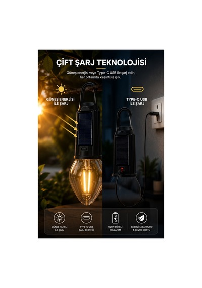 Robeve Solar Led Ampul Bahçe Aydınlatması 3 Kademeli Işık, Enerji Tasarruflu Abs Malzeme Gün Işığı