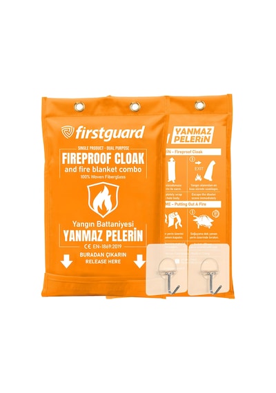 Firstguard Yanmaz Pelerin Ve Yangın Battaniyesi, 550 C 1022 F Dayanıklı,%100 Fiberglas, 160x145 Cm, Askı Aparatı Hediyeli,ce En1869:2019