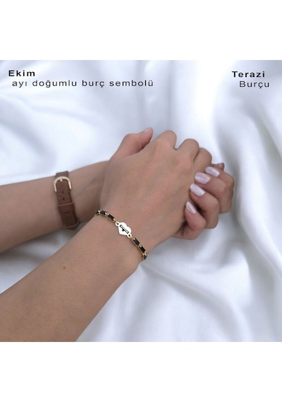 Archin Ekim Ayı Doğumlarına Özel Siyah Taşlı 14 Ayar Altın Plakalı Kalp Figürlü Hediye Bileklik-351ay Ekim Archin Ekim Ayı Doğumlarına Özel Siyah Taşlı 14 Ayar Altın Plakalı Kalp Figürlü Hediye Bileklik-351ay Ekim