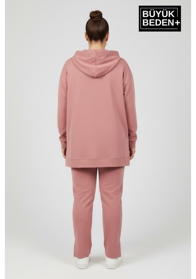 Süperlife Büyük Beden Kapşonlu A Baskılı Tunik İnce Sweatshırt Spr26btk991-3 Rose