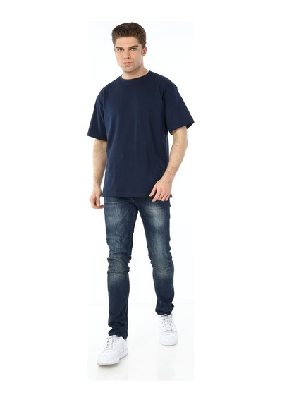 Erkek Lacivert Basic Oversize T-Shirt Lacivert