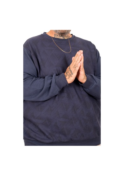 Mode Xl Battal Beden Selanik Bis Yaka Sweat U25819 İndigo
